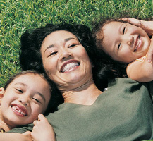 Family laying on the grass